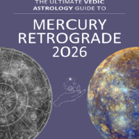 Cover of “The Ultimate Vedic Astrology Guide to Mercury Retrograde – 2026” featuring cosmic and astrological elements symbolizing Mercury’s retrograde motion in Vedic astrology.